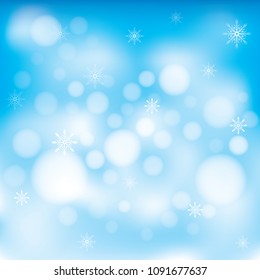 Background vector eps 10 of blue bokeh with snowflakes for Christmas holiday.