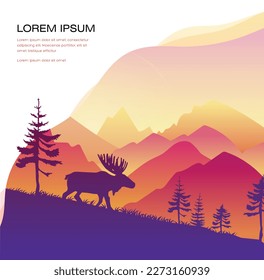 Background Vector flat illustration scenery nature wild life moose banner template