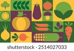 Background vector geometric healthy food fruits vegetables menu packaging
