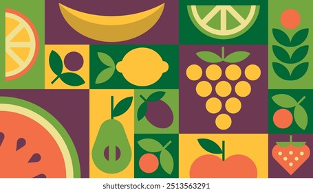 Fondo Vector geométrico comida saludable frutas verduras menú de embalaje