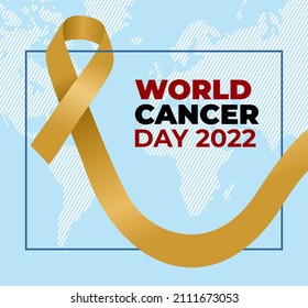 Background Vector Graphic Illustration of World Cancer Day 2022 Gold Ribbon