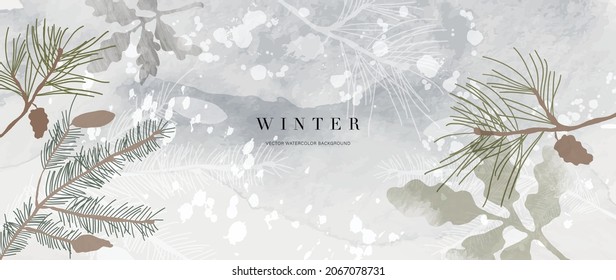 background vector. Hand painted watercolor and gold brush texture, Flower and botanical leaves hand drawing. Abstract art design for wallpaper, wall arts, cover, wedding and invite card.