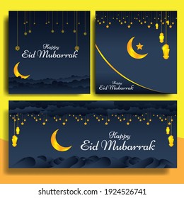 background vector happy eid mubarrak or ramadan kareem with star, moon an lamp gold  colour. free for your design