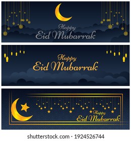 background vector happy eid mubarrak or ramadan kareem with star, moon an lamp gold  colour. free for your design