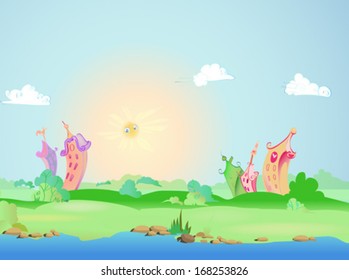 background  vector house the field