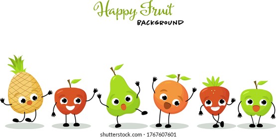 Antecedentes con ilustraciones vectoriales sobre frutos con caras felices haciendo poses graciosas.