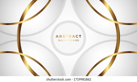 Background vector illustration. Abstract geometric luxury white and gray color with gold curve background. For banner, business card, brochure, graphic template.