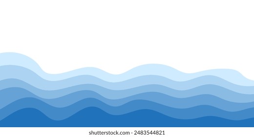 Ilustración vectorial de fondo de las capas azules de las olas del océano