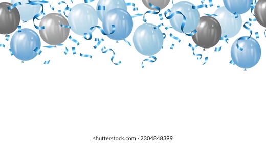 ilustración vectorial de fondo de globos azules y plateados y confeti azul para el día del padre