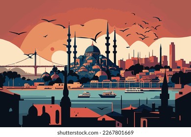 Hintergrund-Vektorgrafik von İstanbul-Stadtlandschaft mit Hagia sophia auf dem Hintergrund