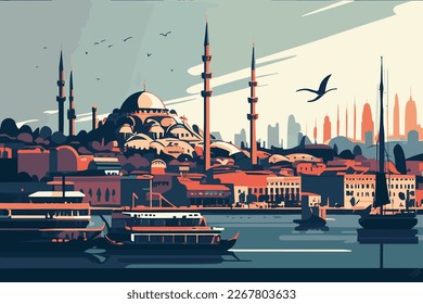 Hintergrund-Vektorgrafik von İstanbul-Stadtlandschaft mit Hagia sophia auf dem Hintergrund