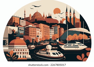 background vector illustration of İstanbul cityscape with hagia sophia in the background