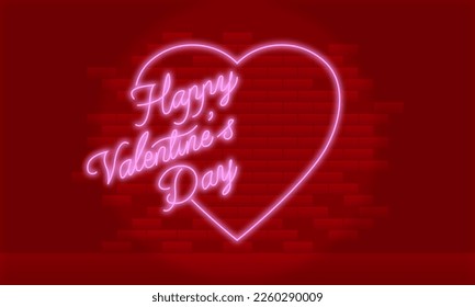 Background vector illustration Valentine’s Day, brick wall with neon text. Perfect design for your banner, brochure or another projects 
