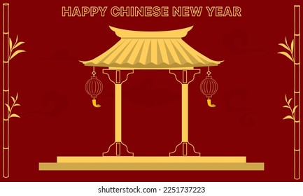 Background vector illustration happy Chinese New Year, lunar new year modern background red and gold. Concept design for your project, Lantern, gold frame