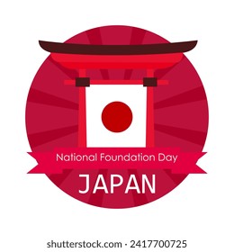 Background Vector Illustration of Happy Japan National Foundation Day on February 11 with Japanese Landmarks and Flag.