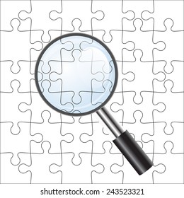 Background Vector Illustration jigsaw puzzle. with a magnifying glass
