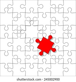 Background Vector Illustration jigsaw puzzle. Separately with one red.