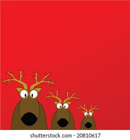 Background vector illustration layout with three different sized reindeers at the bottom