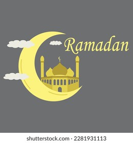 Background vector illustration with moon and mosque related to Ramadan
