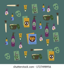 Background vector illustration, personal care. Face mask with a different design. Background textures for packaging design