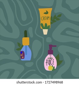 Background vector illustration, personal care. Face mask with a different design. Background textures for packaging design
