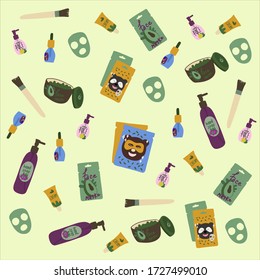 Background vector illustration, personal care. Face mask with a different design. Background textures for packaging design