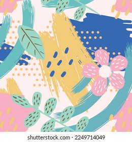 Ilustración vectorial sin inconvenientes planilla de patrón de doodle abstracto floral