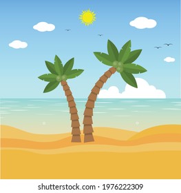 Background Vector illustration summer scenery on the beach