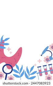 Background vector illustration World Thyroid Day 25 may. Drawn  cartoon style thyroid gland, microscope, test tubes, flower, plant. Design vertical card for poster, flyer, sign, print, paper, banner