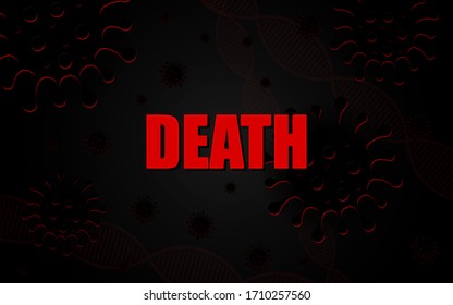 Imagen vectorial de fondo. Contra un fondo negro, un virus y bacterias, moléculas, una cadena de ADN y la palabra muerte.