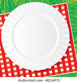 Background Vector Image Of A Plastic Dish For A Picnic On A Napkin And Grass