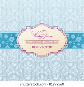 Background Vector Invitation Vintage Label. Flower Frame Blue