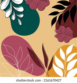 Background vector leaves and flowers abstraction