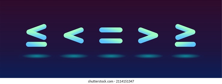 Background with vector math symbols comparison symbols, greater than, equal to, less than or equal to in neon style, place for text