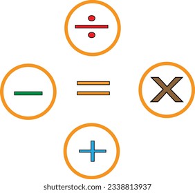 Background with vector math symbols multiplication subtraction division and plus, plus minus divide multiply in neon style, place for text