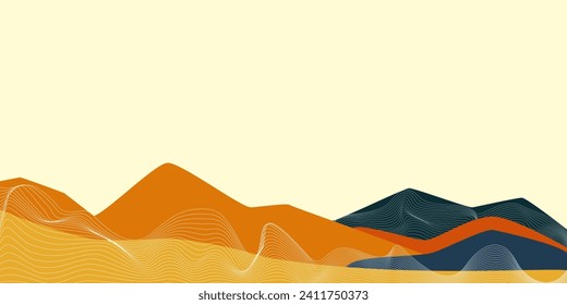 Vector de fondo de montaña con línea blanca. ilustración de paisaje de montaña para fondo, arte de pared, diseño de arte, impresiones