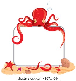 Background of the vector octopus, which holds a sign