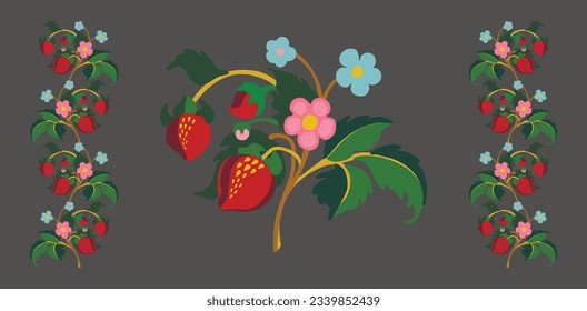 background, vector, pattern, floral, illustration, strawberries, fruits, red, green, fruit, wallpaper, strawberry, nature, sweet, healthy, white, graphic, abstract, summer, food, design, berry, fresh,