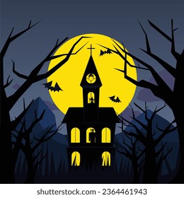 background vector Picture of a castle in the middle of the forest On Halloween night