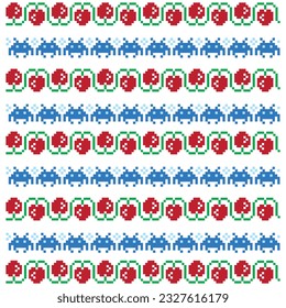 Background vector pixel art flat cheery and bug template design