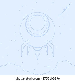 Background vector with rocket and space theme. Line style, illustration.