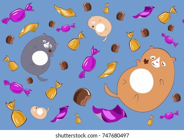 Background vector seamless cats sweets