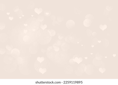 Vector de fondo con burbujas de bokeh de color sepia y corazones para el Día de San Valentín o una boda. Sepia y blanco.