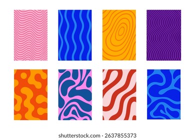 Background vector. Set of abstract colorful wavy and liquid patterns vector illustration. Dynamic textures for modern backdrops symbol. Artistic design for vibrant and decorative style sign.