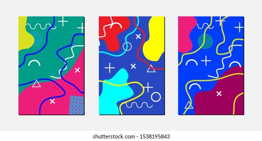 Background vector. A set of memphis style covers. Bright and cool cover collection.