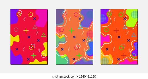 Background vector. A set of memphis style covers. Bright and cool cover collection