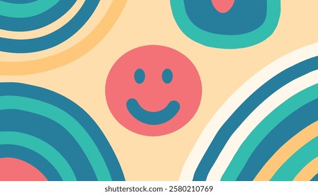 Background, vector, smiling, face, colorful, cheerful, design, patterns, circles, concentric, art, vibrant, modern, joyful, decoration, illustration, creative, shapes, abstract, fun, happy, playful, a