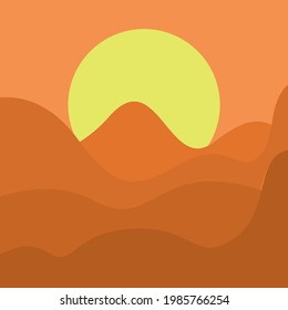 Background vector sunset behind the mountain with yellow and orange color