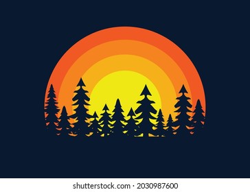 Background Vector Sunset Silhoutte Tree Scenery