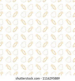 Background of vegetables with carrots, potatoes. Hand drawn doodle potatoes and carrots.